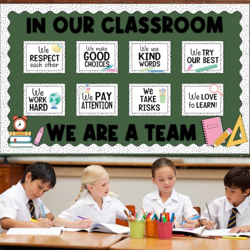 in Our Classroom We are A Team Bulletin Board Set Black and White Polka Dot Borders Positive Accent Cutouts Motivational Teamwork Classroom Decorations for Back to School Wall Decor Teacher Supplies - Image 5