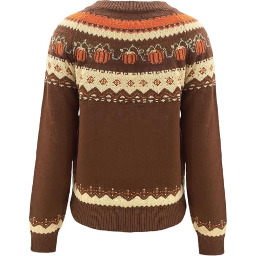 Women Fall Pumpkin Fair Isle Halloween Sweater Cozy Knit Vintage Pullover - image 2