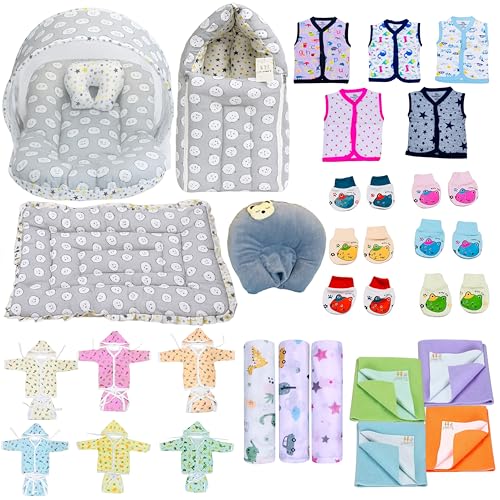 Image of Infantbond Baby All Season Use Hospital Essential Combo for New Born | Gift Pack | Baby Products | Maternity Essentials | Bedding Set (60 Items)(0-6 Months) (Grey Ship)