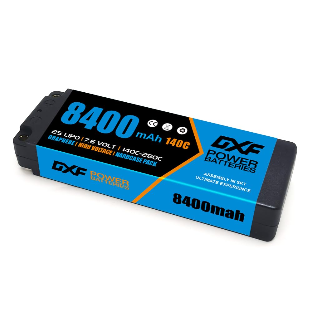 DXF Batteria LiPo 2S 7.6V 8400mAh 140C HV Custodia Rigida Spina Deans T Bullet 5mm Auto RC Truck Buggy Touring Car Alta Capacità Affidabile Potente Gare Racing Modellismo 1 Pezzo