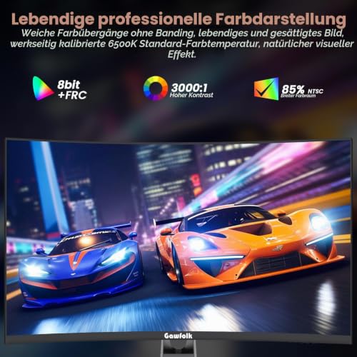 Gawfolk Gaming Curved Monitor 32 Zoll 120Hz, 1500R Ultrawide PC Bildschirm UHD 3840x2160P, Gebogenes Computerbildschirm, VA, Displayport… – Ansicht 5