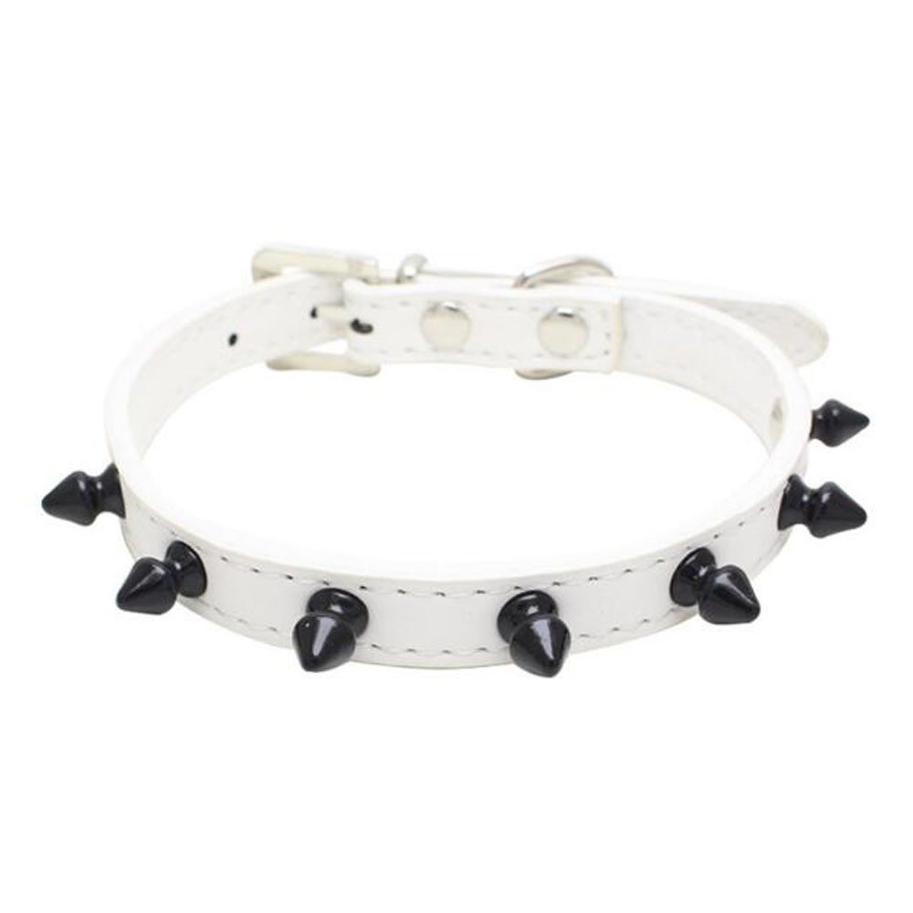Dogs Kingdom 12-20 Length Stylish and Personalized Dog Collar with One Row Black Spikes for Dog Puppy Pet M:12-15"neck White A100BK0202