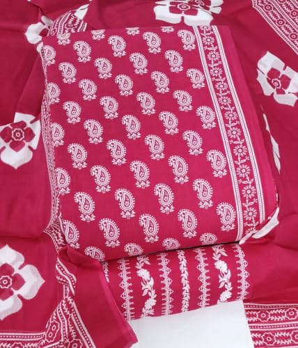 Image of DRAVINAM Trends Women's Premium Cambric Cotton Jaipuri Printed Unstitched Salwar Suit Dress Material with Mulmul Cotton Dupatta