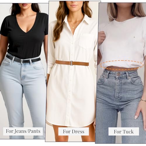 JASGOOD 2 Pack Women No Show Stretch Belts Elastic Web Strap Waist Belt with Flat Buckle for Jeans Pants Dresses4