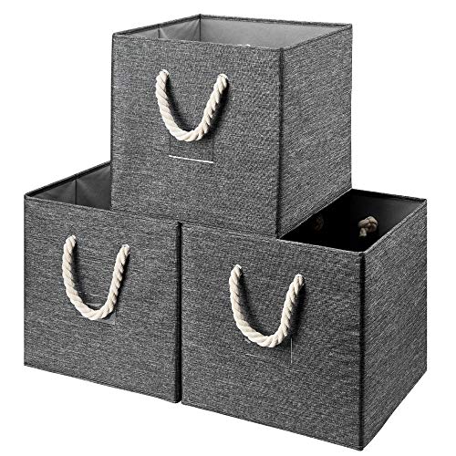 HSDT | Boîte De Rangement, 33 x 33 x 33 cm,Gris,Pliable,Tissu Polyester,Cube,Organisateur,Pour L'organisation Surpeuplée De La Maison Et Du Bureau,Lot De 3, Q-ST-54-3 Cover