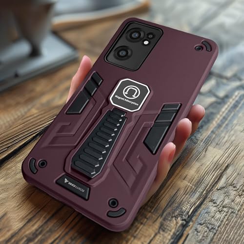 Image of Vaku Luxos Valor Military Grade Back Cover Case ForOnePlus Nord CE 2 5G with Built-in Kickstand Magnetic Shockproof Protective Cell Phone TPU Case- Maroon