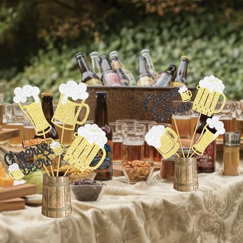Image of 12Pcs Cheers and Beers Party Centerpiece Sticks Beer Party Decorations Glitter Beers Mug Table Centerpieces for Cheers Beers Festival Theme Birthday Party Baby Shower Supplies