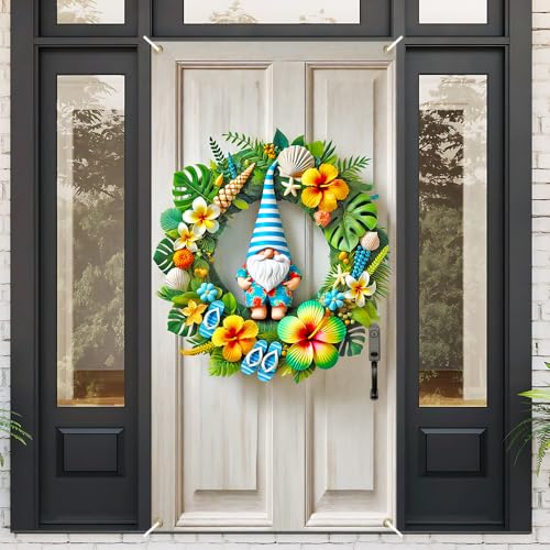 Image of Summer Tropical Gnome Door Cover 35x71in Hawaiian Beach