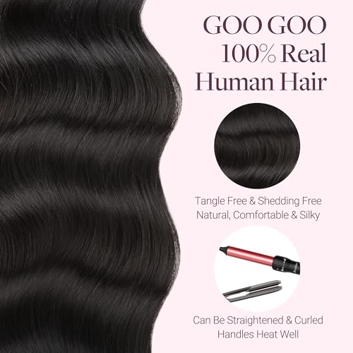 Image of GOO GOO Sew in Hair Extensions Real Human Hair, Micro Beaded Weft Hair Extensions Human Hair, 1B Natural black 24 Inch 120g, Installation Customizable with Pre-attached Beads, Natural Volume
