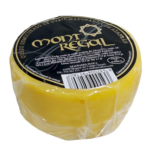 Jiloca Azafranes Queso Semicurado de Oveja Madurado con Azafrán 3 x 450 gr, Lote y Pack de Queso Gourmet para Ensaladas y Cesta de Regalo