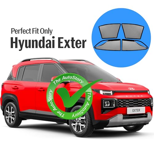 Image of AutoStory Magnetic Car Sunshade for Hyundai Exter | Front Half Cut for Mirror Visibility + Rear Full Coverage with Zipper | Heavy Heat & UV Protection | Privacy Side Window Curtains Shades