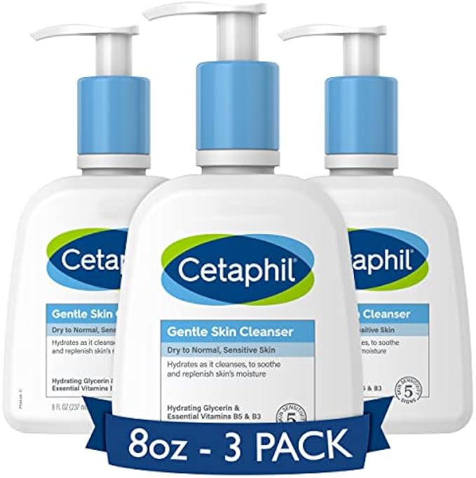 Cetaphil Face Wash, Hydrating Gentle Skin Cleanser for Dry to Normal Sensitive Skin, NEW 8 oz 3 Pack, Fragrance Free, Soap Free and Non-Foaming