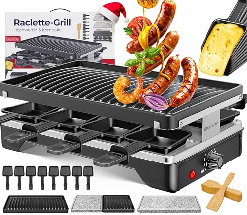 KESSER® Raclette-Grill mit Naturgrillstein, Grillplatte Tischgrill für 8 Personen, Elektrogrill...