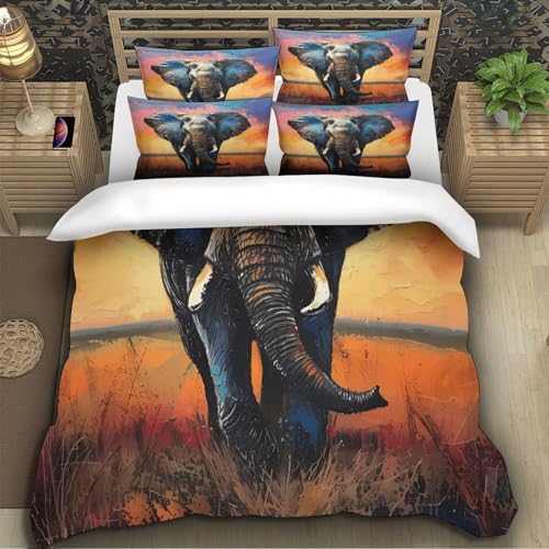 Housse de couette éléphant 3D fermeture éclair résistante parure 140x200