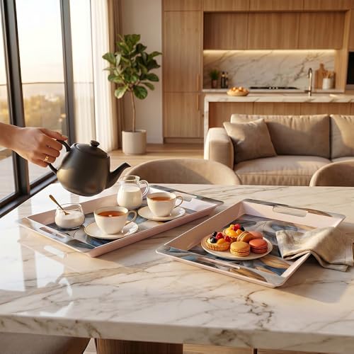 Image of U.P.C Serving Tray Set of 2 / Tray Set for Serving Premium Printed Tray for Serving /Multi-Use Serving Plate (Small, Medium)