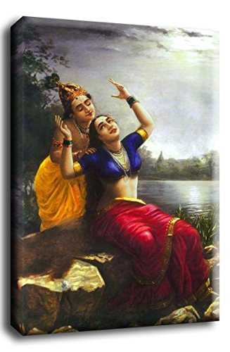 Image of Tallenge - Radha Bilas - Raja Ravi Varma Mythology Collection - Medium Gallery Wrap - Framed (16 x 24 inches)