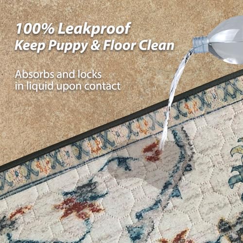 Image of nunubaby 4PACK Washable Pee Pads for Dogs, Stylish, Non-Slip and Leak-Proof Pee Pads. Reusable Potty Pads for Dogs for Crates and Floors.(Beige /Floral, 18 inch x24 inch )