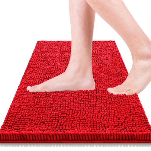 Flotstiga Bathroom Rugs 23x15 Super Absorbent Soft Thick Machine Washable Chenille Bath Mat Non Slip Toilet Floor Rug Bath Mats for Bathroom Floor Home Decor Accessories Red