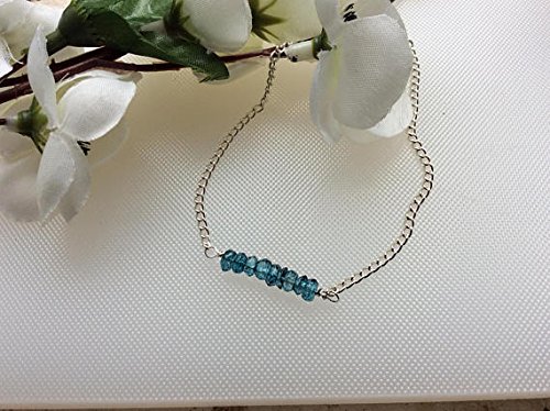 JEWELZ london blue topaz bar bracelet stacking genuine natural gemstone crystal november birthstone birthday gift for her 925 sterling silver plated4mm x 2mm