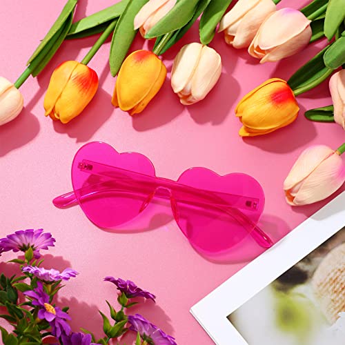 Maxdot Heart Shape Sunglasses Rimless Transparent Heart Glasses Colorful Party Favors (Rosy) #TOP2