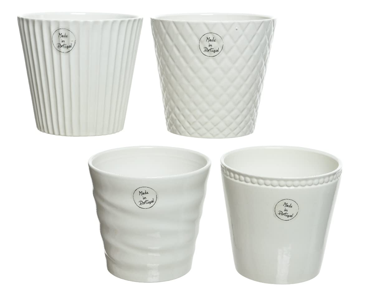 Decoris Blumentopf Aus Steingut - Weißer Blumenkübel Mit Bunten Punkten (13cm)