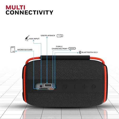 Image of Honeywell Suono P400 Bluetooth 5.3 Wireless Portable Speaker, 15W Output, Deep Bass, 10H Playtime, IPX6, TWS Pairing, RGB Lights, SD /AUX /Type-C Support, Built-in Mic, 78mm Drivers, 2-Year Warranty