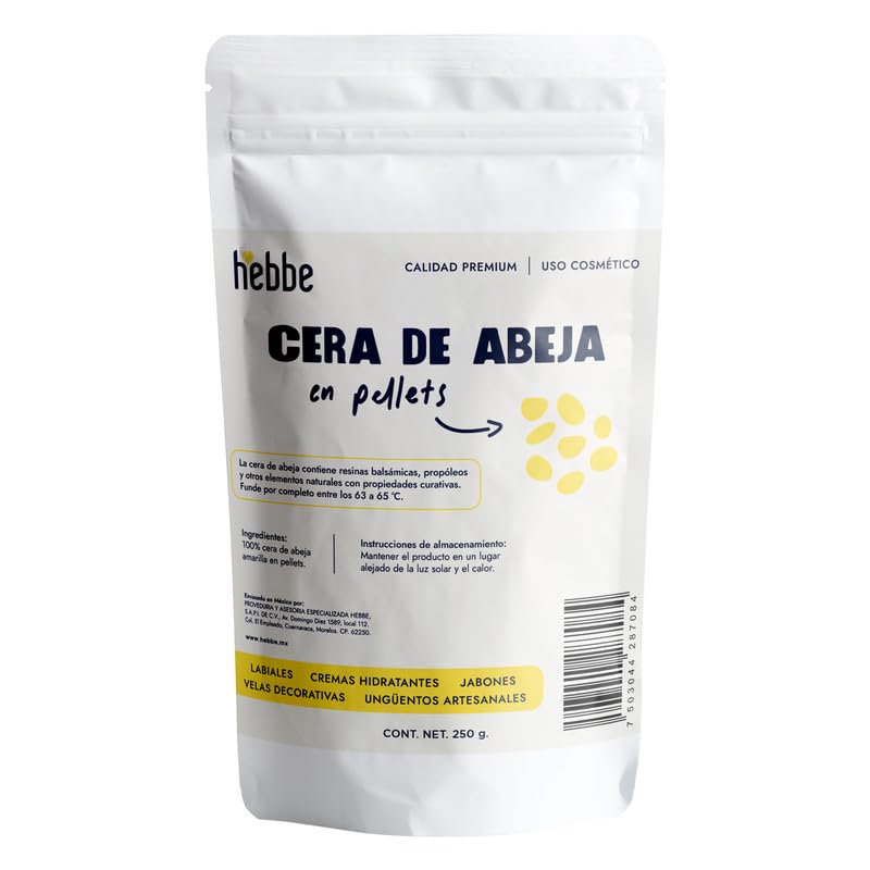 Opiniones de Ceras de abejas los mejores 10. 44 HEBBE Cera De Abeja En Pellets 250 g | Emoliente Cosmético | Espesante Y Co-Emulsionante | Calmante | Para Bálsamos Y Cremas