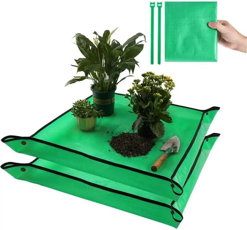 2 alfombrillas para macetas de 26.8 x 26.8 pulgadas para plantas de interior, control de trasplante, alfombrilla cuadrada para trasplantar, regalos