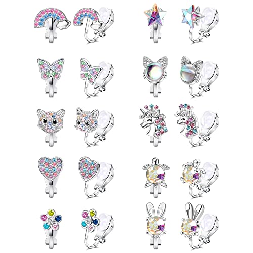 FIBO STEEL Cute Clip on Earrings for Women Hypoallergenic Heart Butterfly Flower Clip On Earrings for Non Pierced Multicolored Clip Earrings Sets