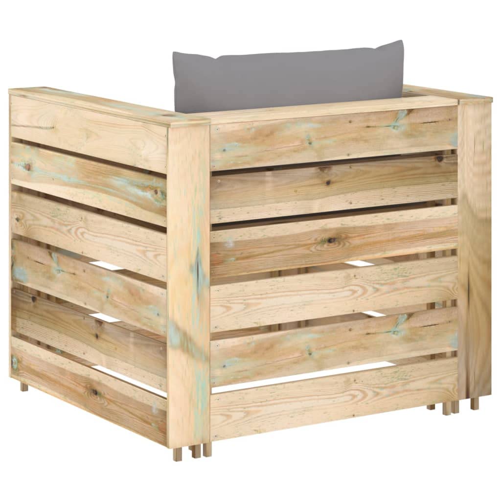 Juego de 2 muebles de jardín de madera de pino impregnada verde con cojín, incluye mesa y sofá, resistente a la intemperie, juego de muebles de jardín para terraza, balcón y salón