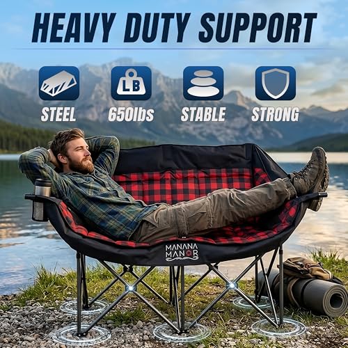 Silla de Camping para 2 Personas - Silla Plegable Doble para Adultos - Soporta 650 Libras - Silla de Camping Doble con Relleno Extra - Sofá Portátil para Patio y Playa miniatura 6
