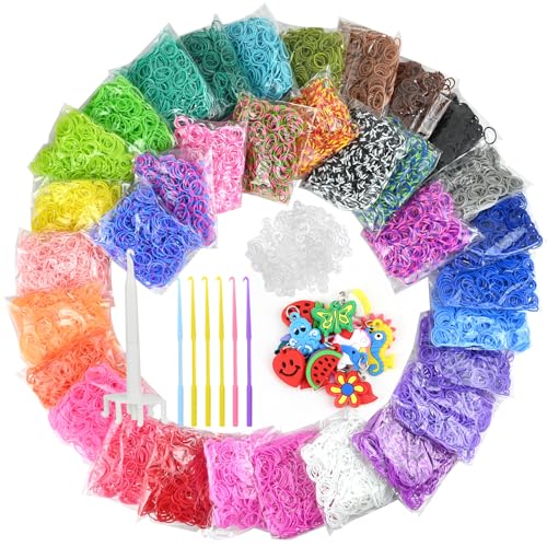 15500 + Bandes en caoutchouc pour bracelets - 34 couleurs, kit de fabrication avec pendentifs, crochets et élastiques - Loisirs créatifs