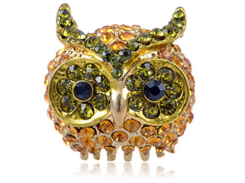 Alilang Women’s Chunky Vintage Gold Tone Topaz Lime Rhinestone Crystal Owl Head Ring