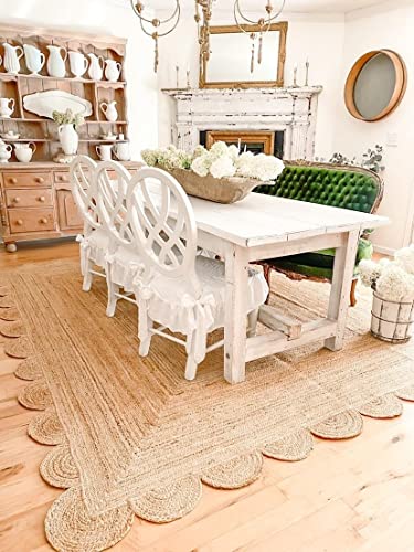 Tapete rectángulo de yute natural con diseño scalloped 4'x6' miniatura 2