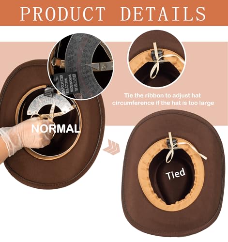 Western Cowboy Hat for Women Men, Rolled-Up Felt Fedora Cowgirl Hat with Buckle-Belt, Turquoise-Band, Bling-Star3