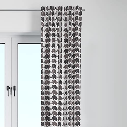 Bacati - Single Light Filtering Curtain Panel Elephants (White Gray)