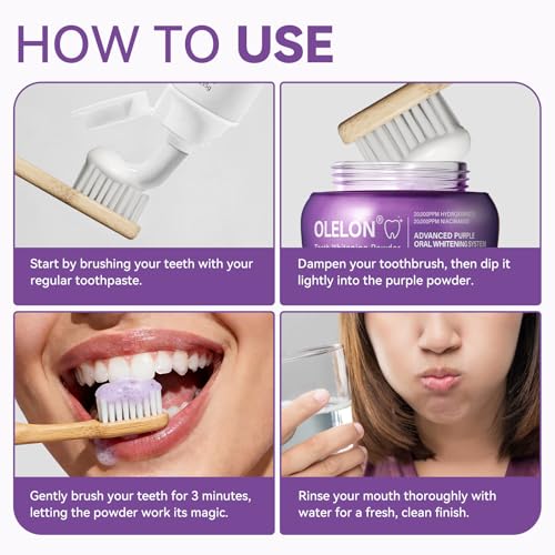 Image of Teeth Whitening Powder with 20,000ppm Hydroxyapatite & 20,000ppm Niacinamide, Purple Tooth Powder for Surface Stain Removal, Fresh Mint Flavor, 1.76 oz