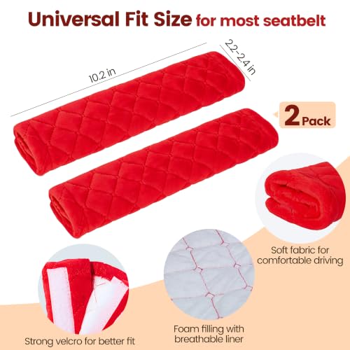 Image of Amooca Soft Seat Belt Cover Pad, 2-Pack Soft Car Safety Seatbelt Strap Shoulder Pad for Adults and Children, Suitable for Car Seat Belt, Backpack, Shoulder Bag, Laptop Computer Bag (Red)