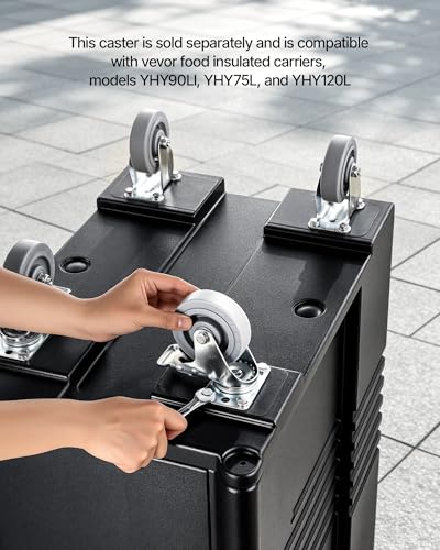 Image of VEVOR Caster Wheels, 5 Inch Heavy Duty Casters, Compatible with VEVOR Insulated Food Pan Carrier, Set of 4 (2 Swivel with Brake, 2 Rigid)