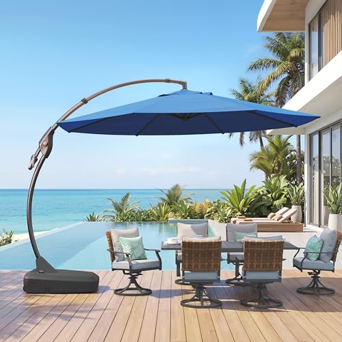 Image of Grand patio 12FT Sunbrella Cantilever Umbrella with Base, Sapphire Blue