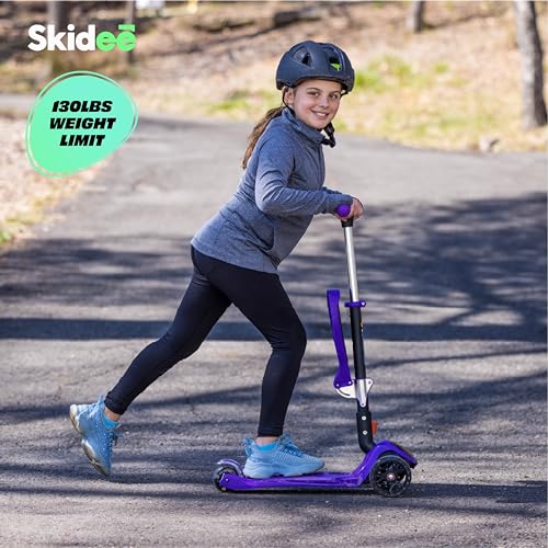 Image of SKIDEE Kick Scooter for Kids Ages 3-5 | Foldable 3 Wheel Scooter with Lean-to-Steer, Adjustable Height, Removable Seat & LED Light Wheels | Toddler Scooter Up to 12 Year Old Boys /Girls