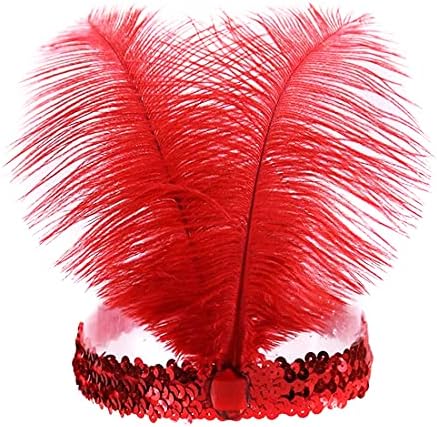 Mrotrida Sequins Feather Headpiece 1920s Carnival Party Event Vintage Headband Flapper Red