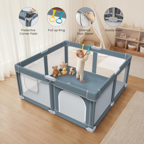Image of Foldable Baby Playpen - 50 inchx50 inch Collapsible Play Pen for Babies and Toddlers - Indoor Outdoor Play Pen with 4 Handles - Folding Baby Playpen with Carry Bag Portable Travel Play Yard