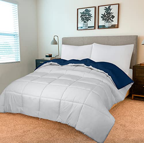 Image of ROYALE California King All Season Down Alternative Bedding - Lightweight Quilted Comforter with Corner Tabs - Hotel Comforter - Box Stitched Duvet Insert (King, Navy & Silver)