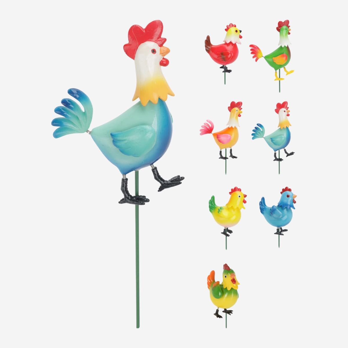 Healthy Living Direct Multicolor Hen/Rooster On A Stake Set Of 4