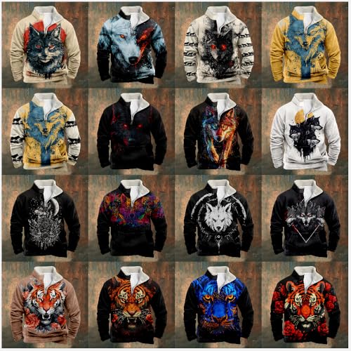 MARSVOVO Quarter Zip Sweatshirt Men Fashion Zip Up Vintage Western Cowboy Polo Pullover Long Sleeve Fall Graphic Tops4