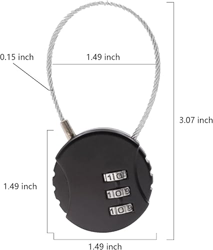 Miniatura 5 de Candado de combinación de 3 dígitos de 3 dígitos para gimnasio, impermeable, para exteriores, mini cuerda de alambre para cremalleras, mochilas,