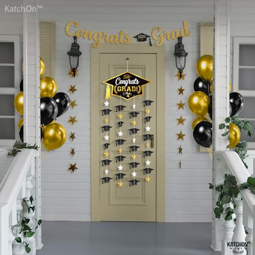 Image of Graduation Decorations 2026, Black and Gold Graduation Cap Garland - Pack Of 2, No DIY | Congrats Grad Garlands for Graduation Cap Decoration | Graduation Party Decorations 2026, KatchOn