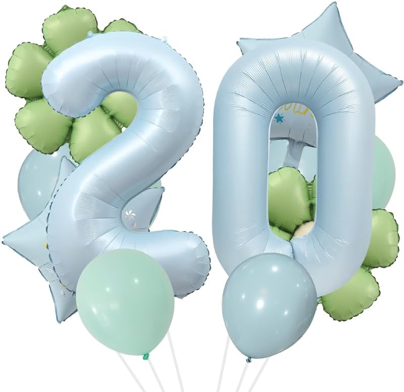 40-Inch Blue Number 20 Balloon Set, Green Daisy Balloon foil,20th Daisy Birthday Decorations Number 20 Helium Balloons Blue Star Foil 20 Balloons Set for Girls boys 20 Year Old Birthday Party Decor