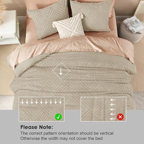 Image of Litanika Wheat King Size Comforter Set, 3 Pieces Tufted Boho Farmhouse Bedding Comforter Sets, Lightweight Fluffy Comforter Bed Set for All Season (104x90In Comforter and 2 Pillowcases)